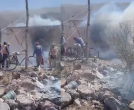 Viento Zonda: luchan contra el fuego en Sarmiento